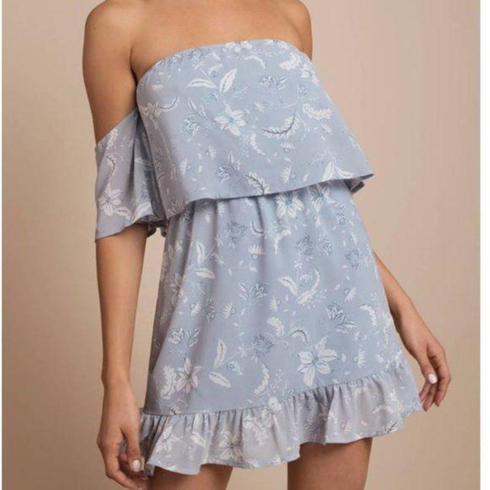 Tobi Mel Off Shoulder Mini Skater Dress Light Blue Size Medium